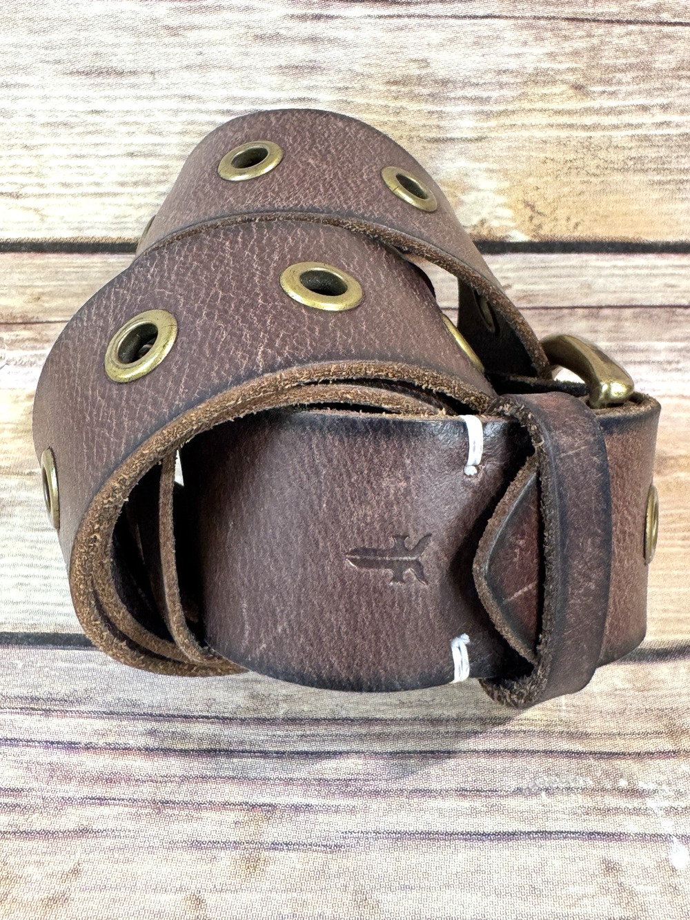 Frye Womens Brown Leather and Brass Grommet Belt L